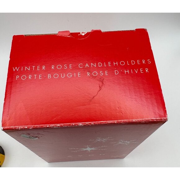 Avon Winter Rose Porcelain Candle Holders Vintage Christmas Rose Pair Gold Trim - Picture 11 of 12